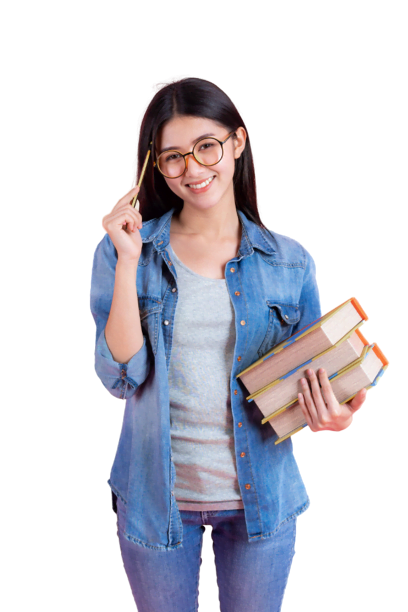 portrait pretty teenage female holding books her arm using pencil pink education concept 1 removebg preview